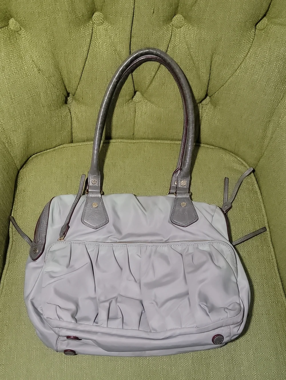 MZ Wallace Light Gray Nylon Shoulder Bag with Dark Gray Handles